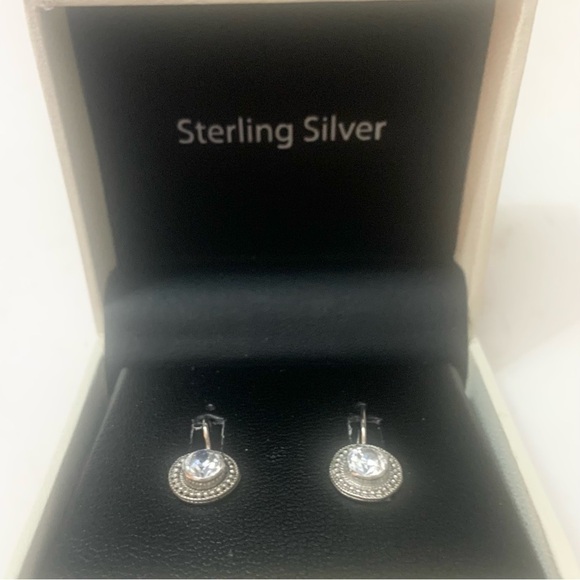 FASHION JEWELRY Silver and 1 Ct CZ Pierced Drop Earrings - Picture 3 of 4